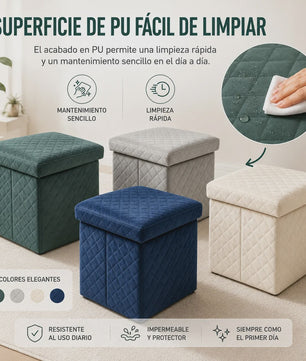 3-in-1 Opvouwbare Fluwelen Opberg Poef met Diamant Design - 38x38x35cm
