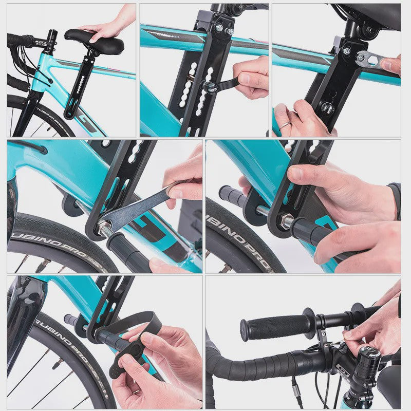 Universeel Fiets Kinderzitje Voorop - Verstelbaar met Veiligheidshandvat en Pedalen