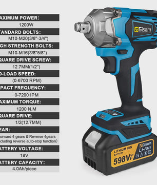 Gisam Accu Slagschroevendraaier 1200 Nm Borstelloos 1/2" - Compatibel met Makita 18V