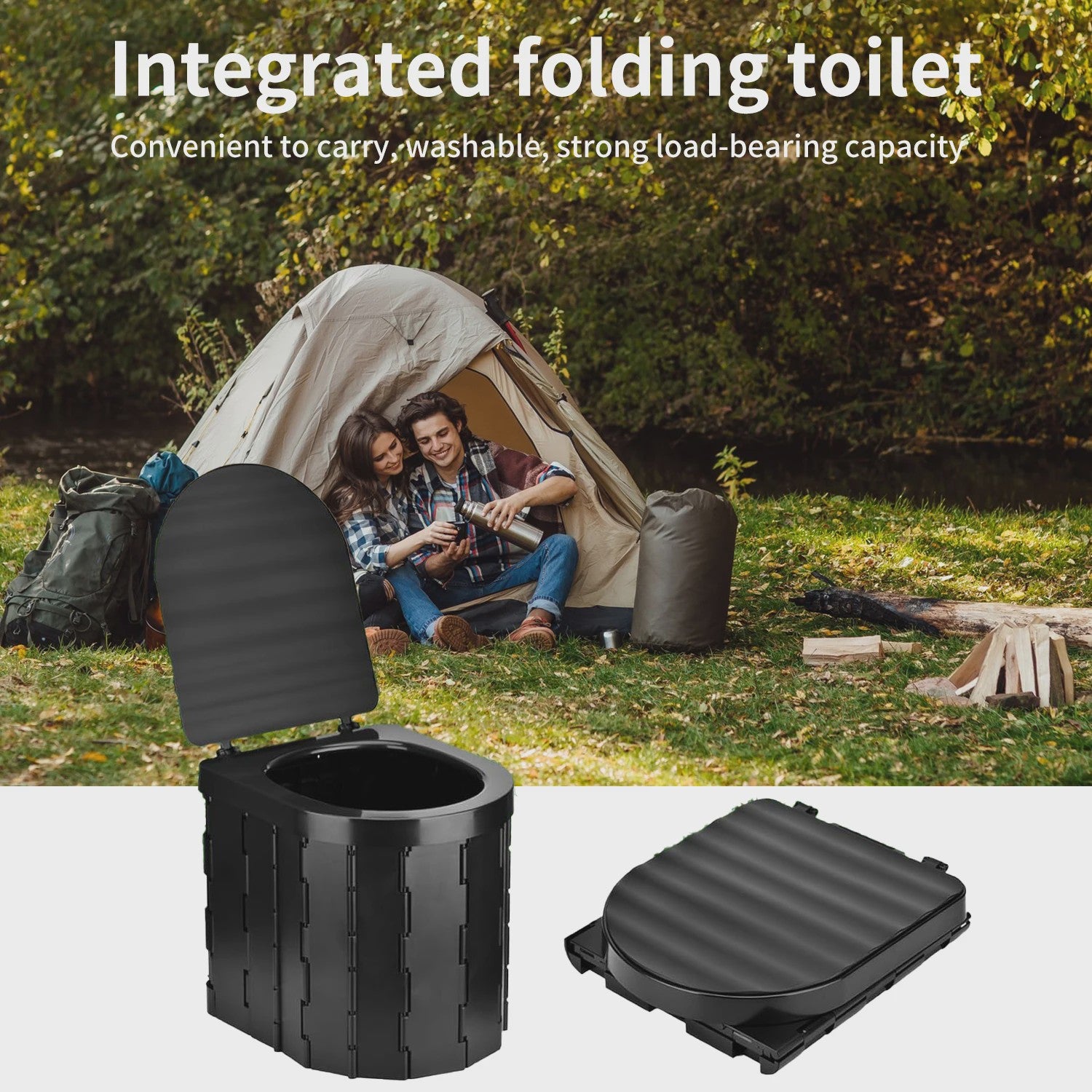 Draagbaar Camping Toilet - Opvouwbaar Kamperen, Auto & Buiten - Met Deksel