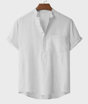 Zomer T-shirt Heren Katoen Linnen - Henley Nek, Korte Mouw, Ademend & Comfortabel