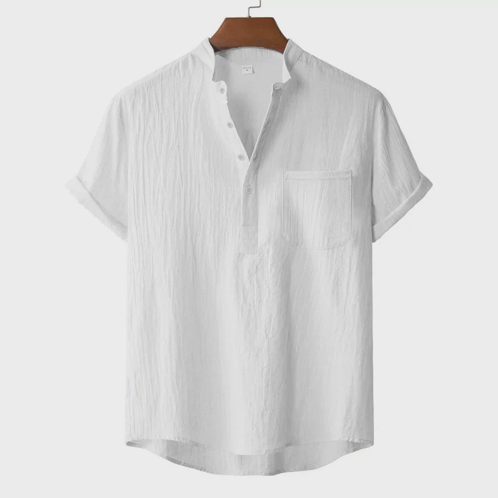 Zomer T-shirt Heren Katoen Linnen - Henley Nek, Korte Mouw, Ademend & Comfortabel