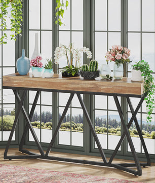 Tribesigns Console Tafel 140 cm - Houten Entree Tafel met Unieke Metalen Basis