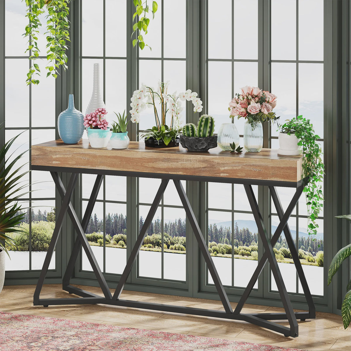 Tribesigns Console Tafel 140 cm - Houten Entree Tafel met Unieke Metalen Basis