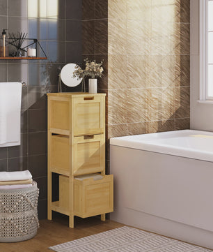 Bamboe badkamerkast met 3 lades - 30x90x30cm - Staand opbergmeubel