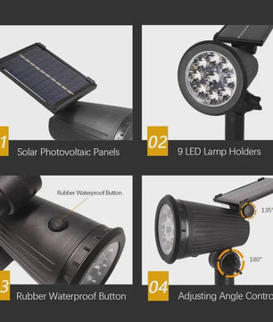 Solar LED Spot Verlichting - Waterdichte Buitenlamp voor Tuin, Pad & Landschap