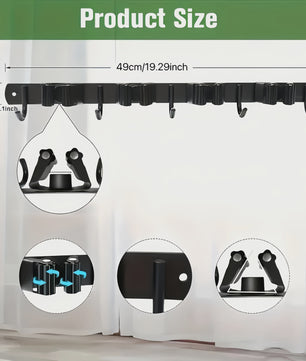 Heavy-Duty Metalen Gereedschapshouder met 4 Sleuven en 5 Haken - Wandmontage Opslag voor Tuin, Garage & Huishouden