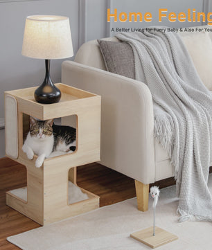 Moderne Houten Kattenboom met Krabpaal, Slaapplek en Speeltje