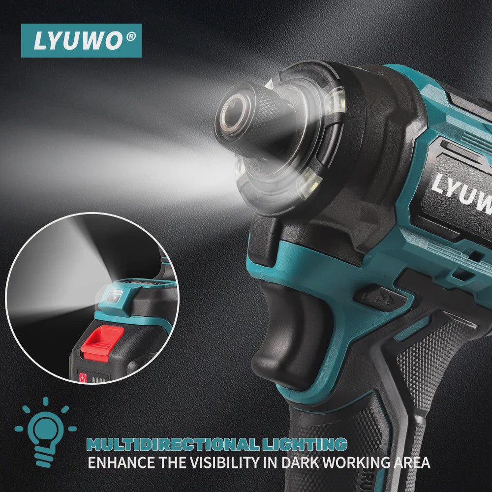 LYUWO Krachtige Accu Klopboormachine: Borstelloos, 3300RPM, 4-Snelheden, LED, Vrouwvriendelijk