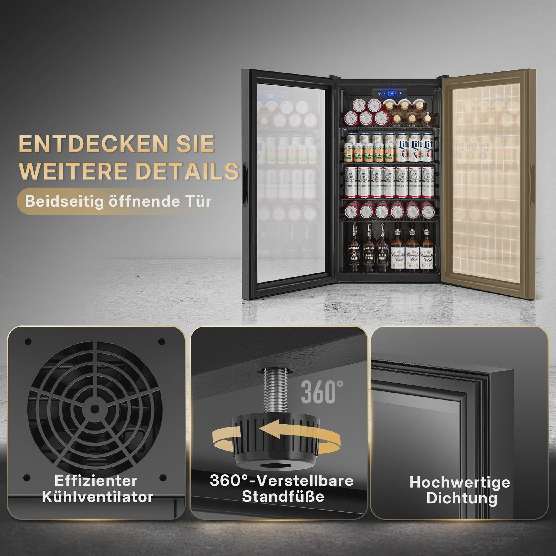 89L Drankenkoelkast met No Frost, Dubbel Glas & Omkeerde Deur - Energieklasse B