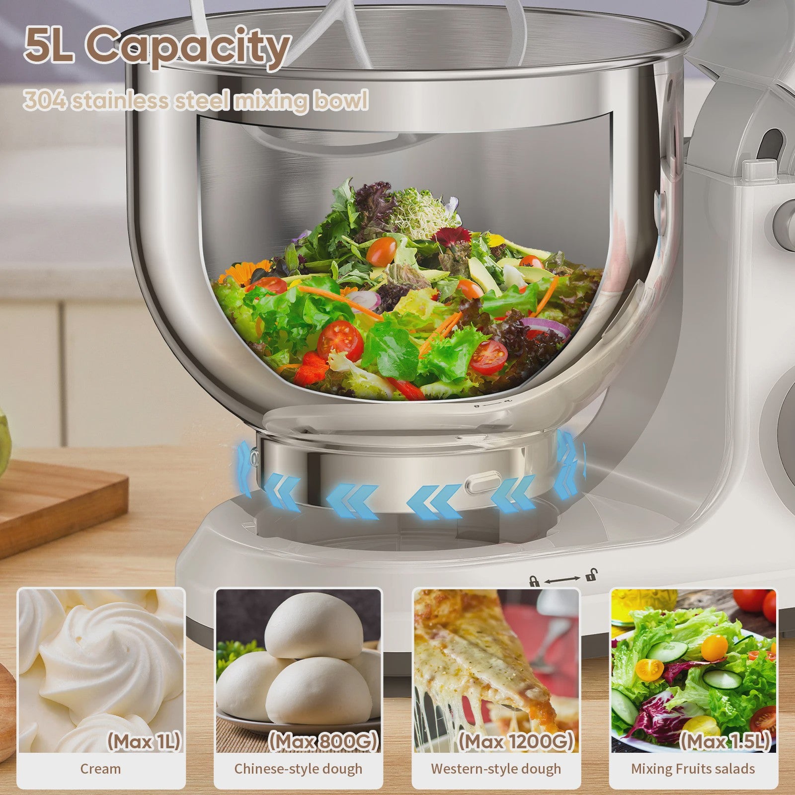 BioloMix Keukenmachine 1200W met Digitale OLED Display, 11 Snelheden & 5L Kom
