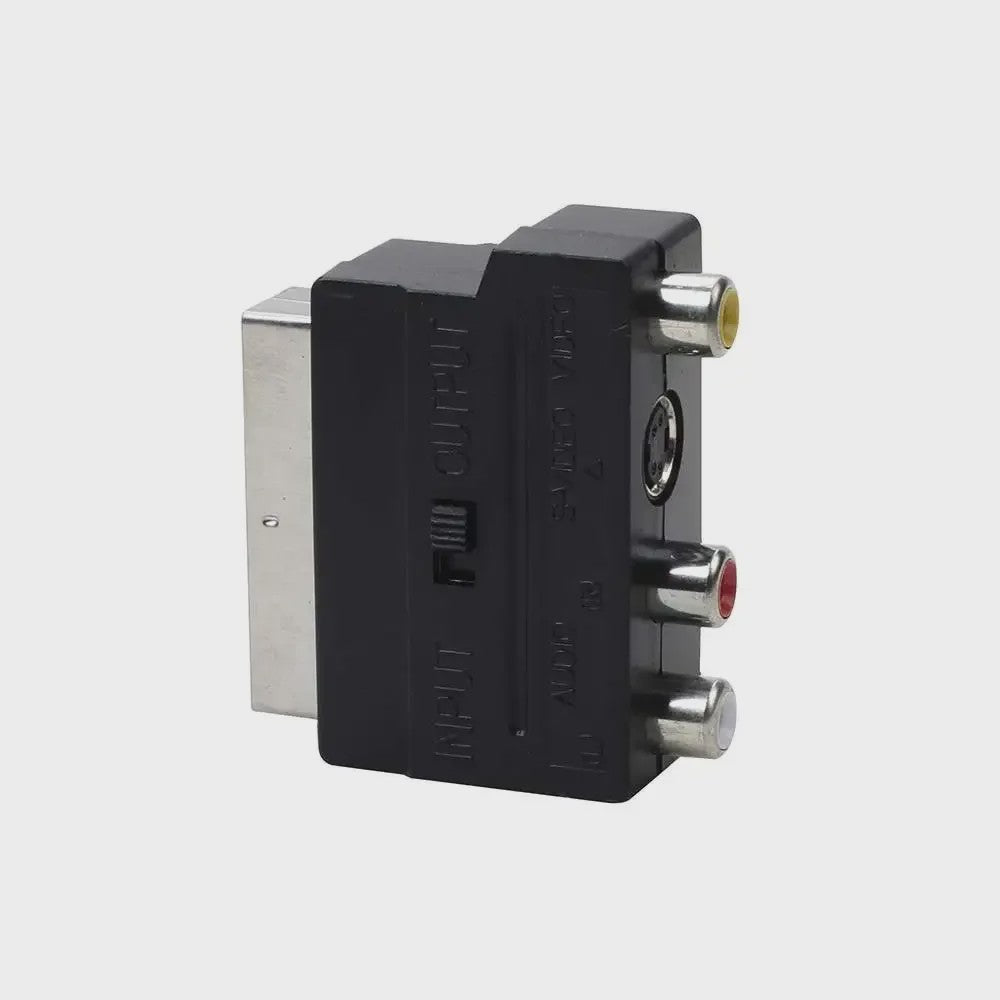 Scart naar 3x RCA & S-Video Adapter met In/Uit Schakelaar - Zwart