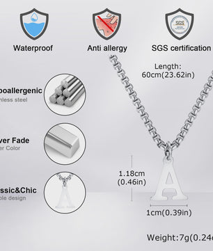 Vnox RVS Letter Ketting Heren - Kies Uw Initiaal - Waterdicht & Minimalistisch