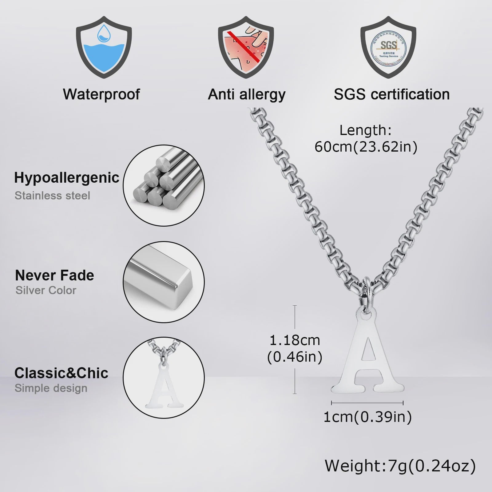 Vnox RVS Letter Ketting Heren - Kies Uw Initiaal - Waterdicht & Minimalistisch
