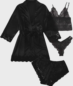 Luxe 4-delige Satin Pyjamaset met Kant - Comfortabel & Sexy
