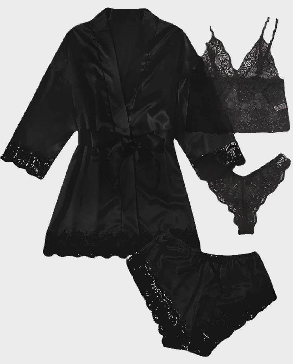 Luxe 4-delige Satin Pyjamaset met Kant - Comfortabel & Sexy