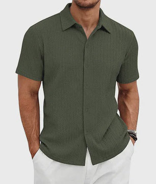 Herenshirt Korte Mouw Jacquard Zomer Casual Ademend - SediaXL