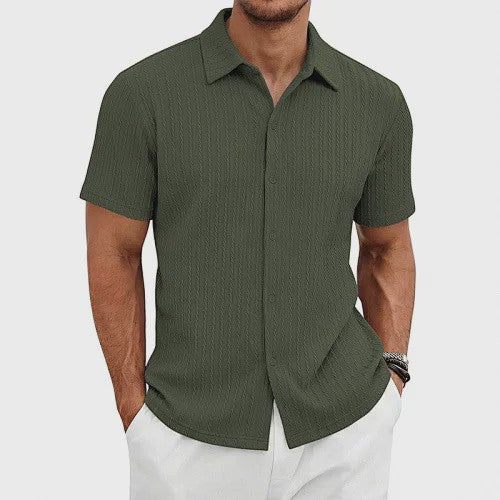 Herenshirt Korte Mouw Jacquard Zomer Casual Ademend - SediaXL