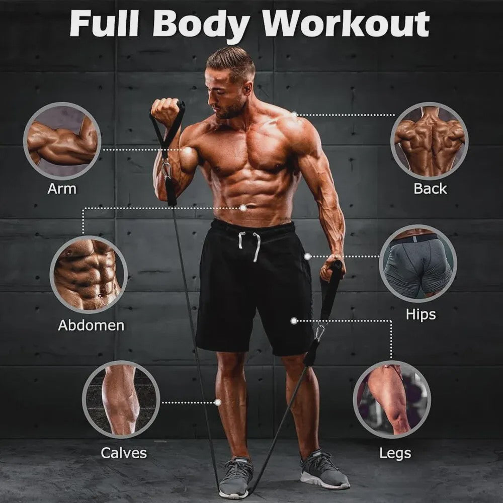 Professionele Weerstandsbanden Set (20-200 LBS) voor Krachttraining Thuis, Gym & Fitness