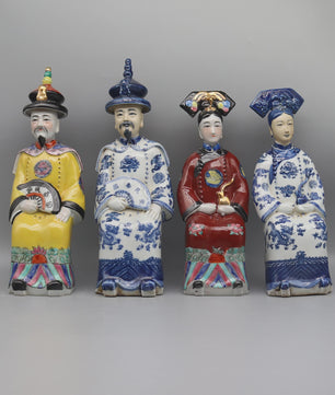 Set Keramische Beelden Chinese Keizer en Keizerin - Qing Dynastie Decoratie