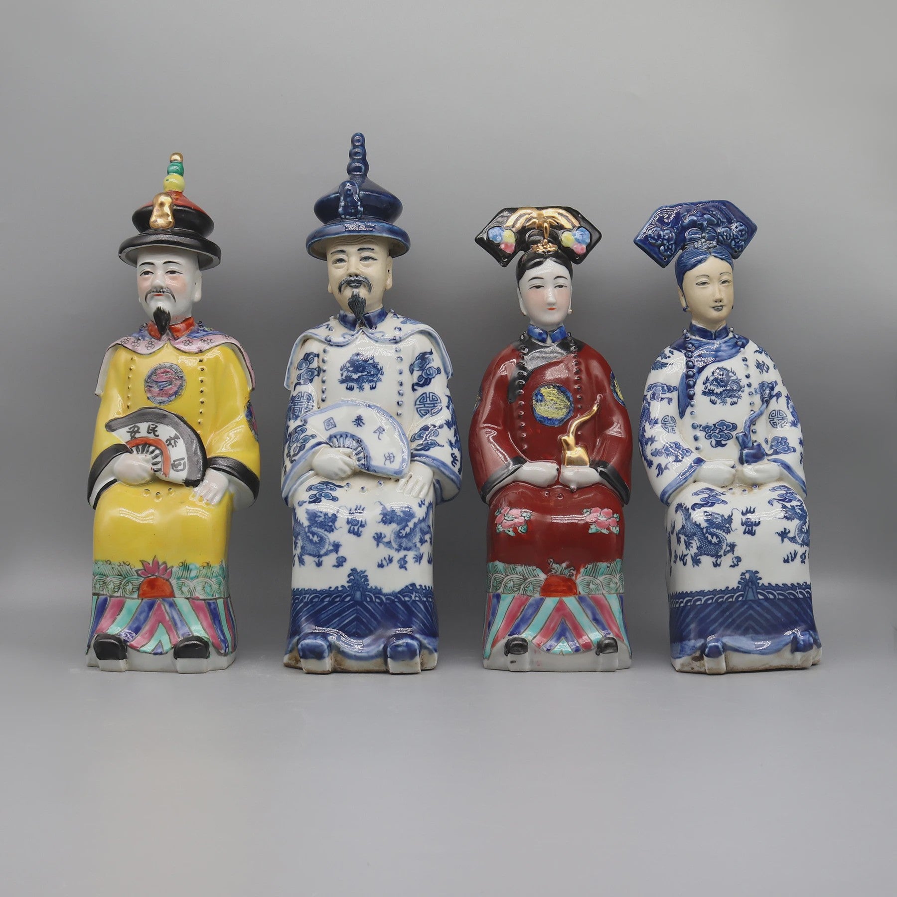 Set Keramische Beelden Chinese Keizer en Keizerin - Qing Dynastie Decoratie