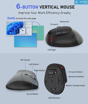 E-YOOSO X-45 Ergonomische Draadloze Muis - 4800DPI, 6 Knoppen, Stille Kliks voor PC & Laptop