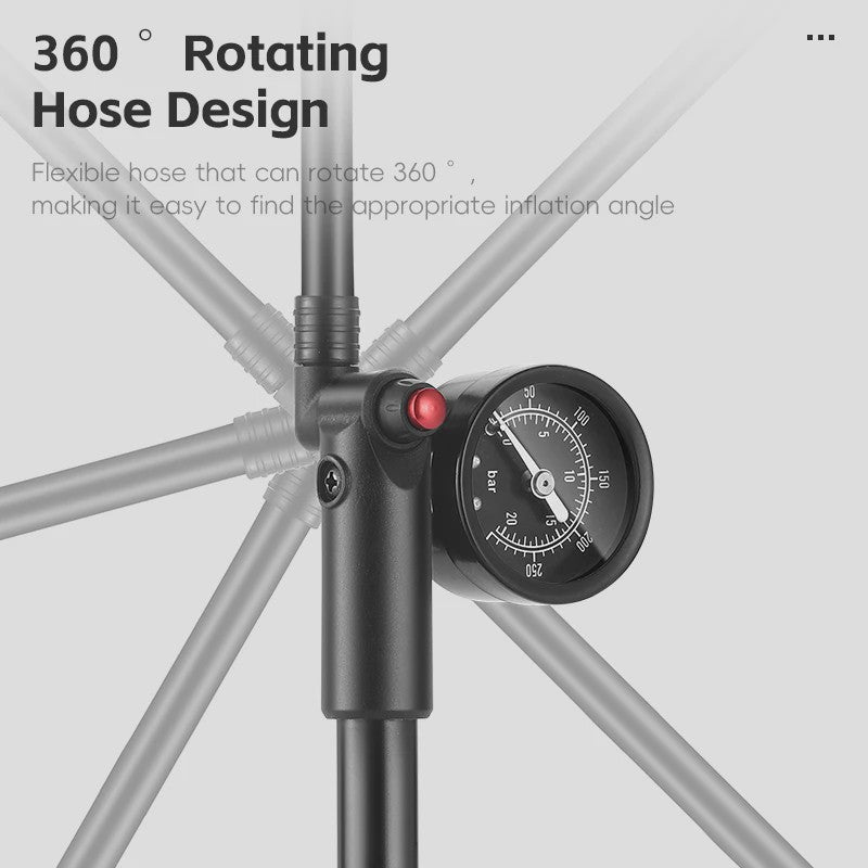 WEST BIKING Hoge Druk Fiets Pomp 300/400PSI met Manometer - Draagbaar voor Voorvork