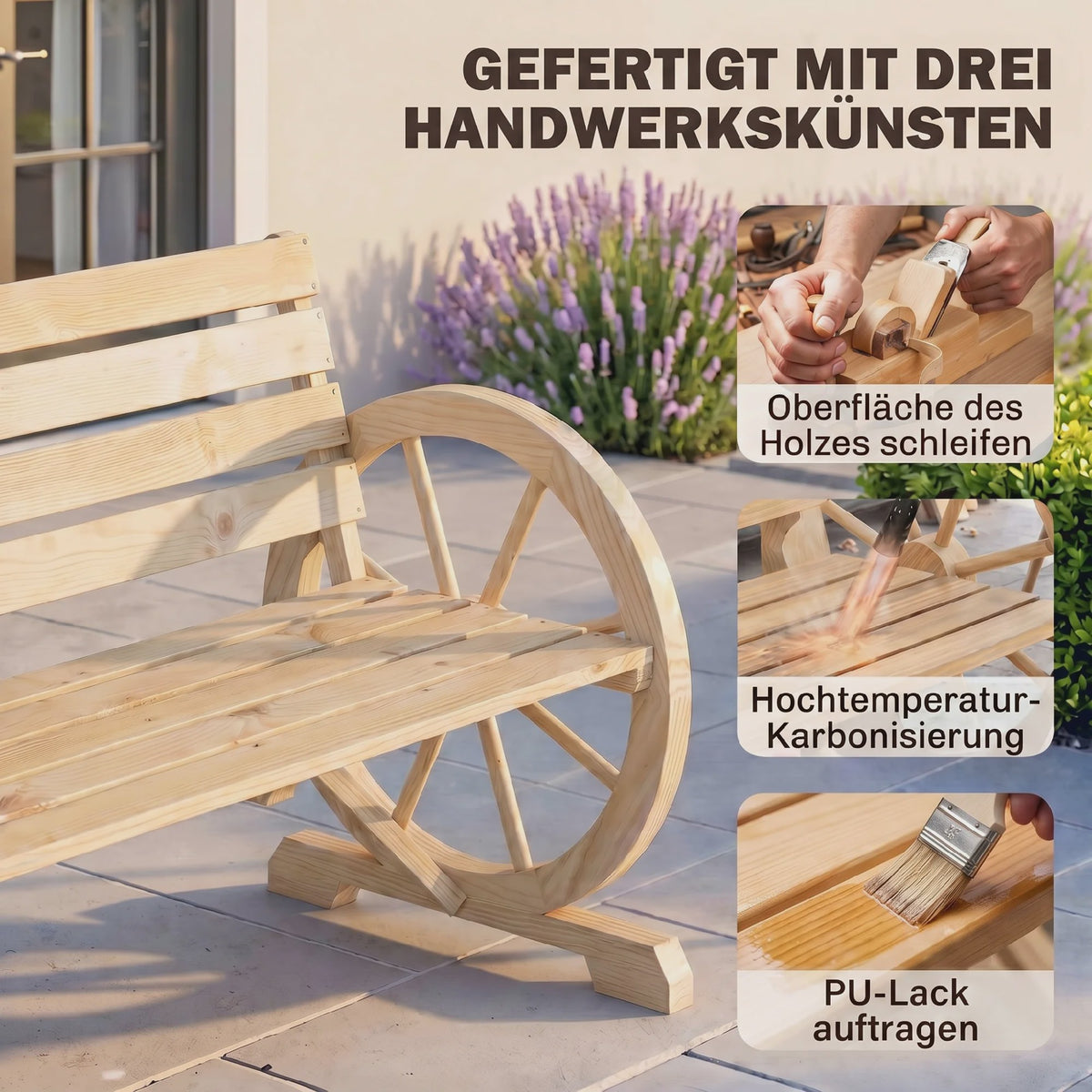 Houten Tuinbank 2-Persoons met Karwiel Design - Stevig en Duurzaam tot 240 kg