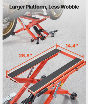 Hydraulische Motorlift Krik 1100/1500 lbs - Voetbediend & 6 Wielen - Voor Motoren & Crossmotoren