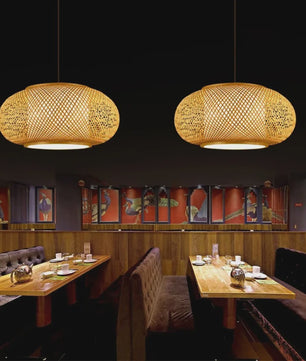 Bamboe Hanglamp Natuurlijk Rotan - Handgeweven, E27 Fitting, 40/50/60cm - Sfeervolle Verlichting voor Woonkamer, Café & Restaurant