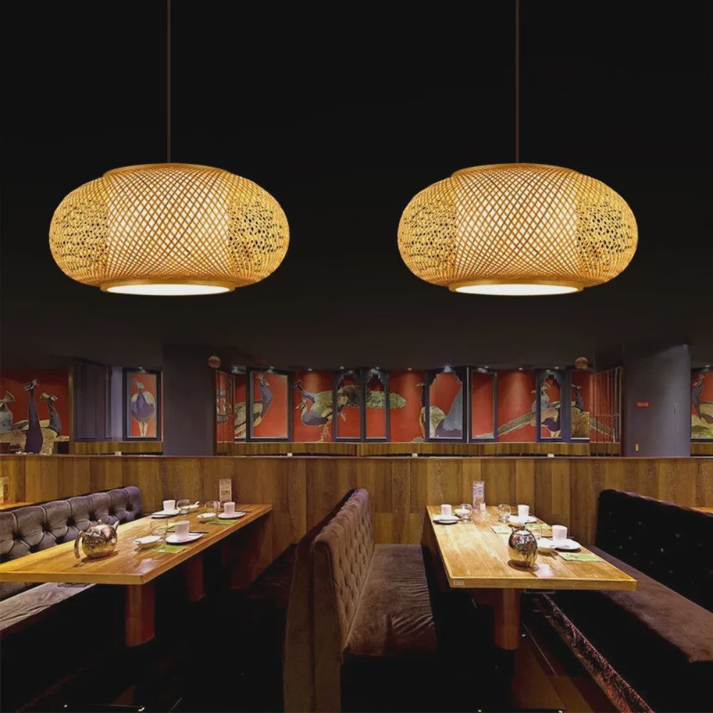 Bamboe Hanglamp Natuurlijk Rotan - Handgeweven, E27 Fitting, 40/50/60cm - Sfeervolle Verlichting voor Woonkamer, Café & Restaurant