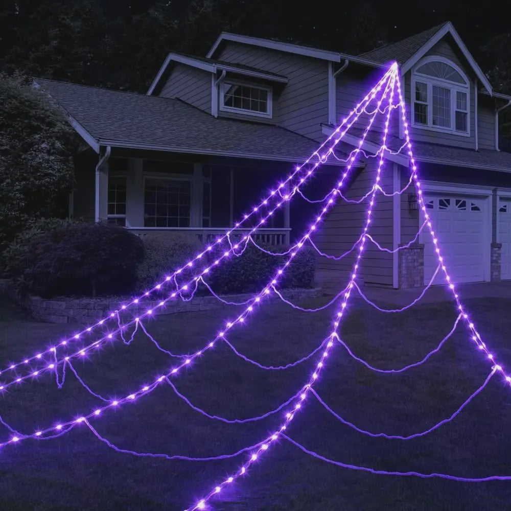Grote Halloween Spider Web Verlichting met 250 LED's en Gigantische Spin - 5 Meter