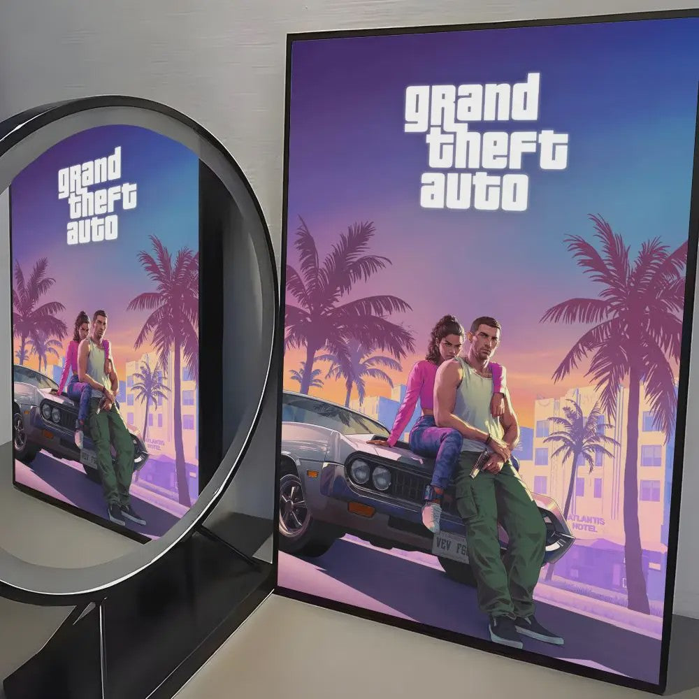 Grand Theft Auto GTA 6 Game Poster - Zelfklevend, Waterdicht & Frameloos