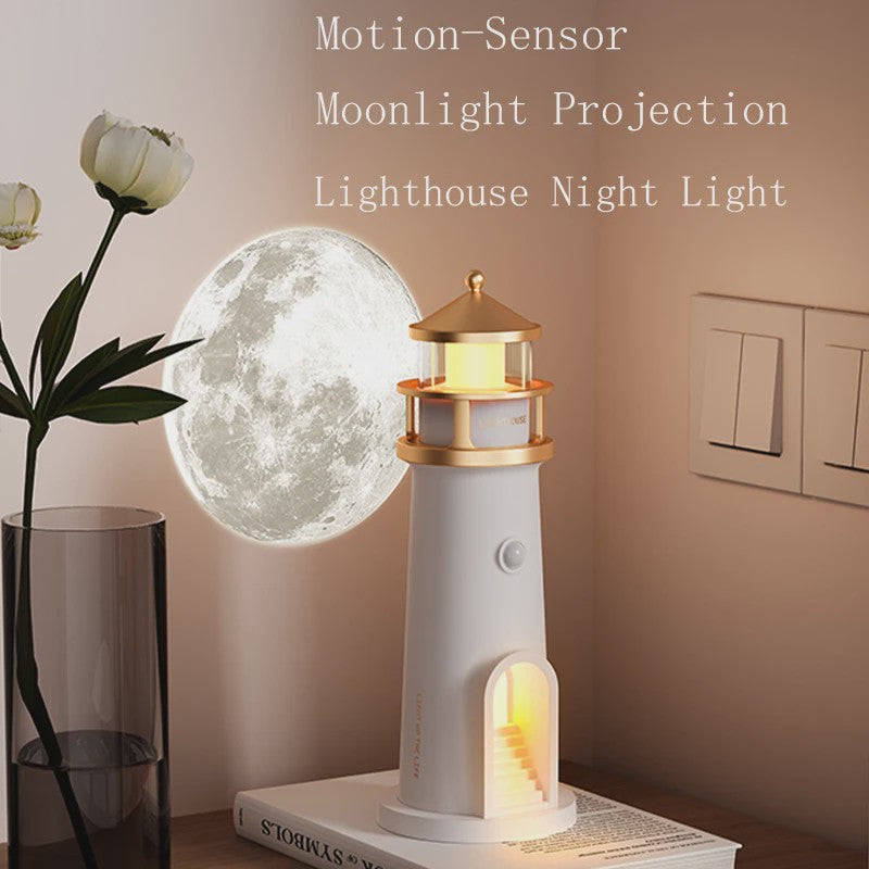 Unieke Maan Projectie Vuurtoren Lamp met Muziek & Bewegingssensor