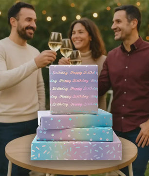 Feestelijk Regenboog Cadeaupapier met Sterren & Stippen - 43x300cm