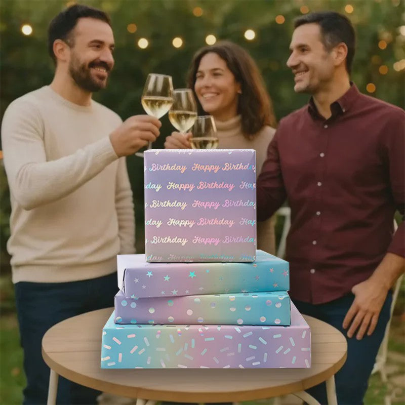 Feestelijk Regenboog Cadeaupapier met Sterren & Stippen - 43x300cm