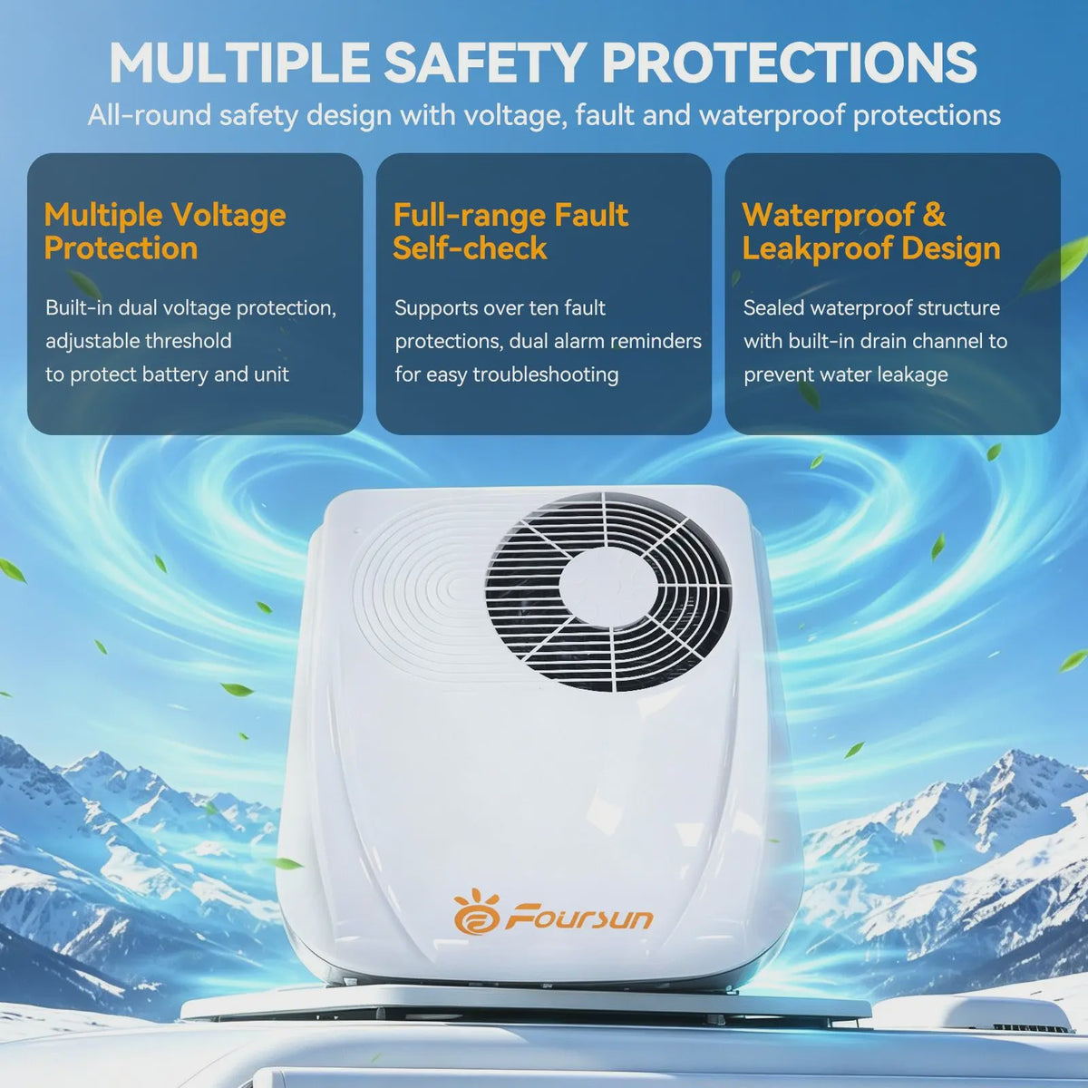 Foursun Dakairco 12V/24V DC - 1800-2200W Inverter Airconditioner voor Camper, Caravan, Vrachtwagen