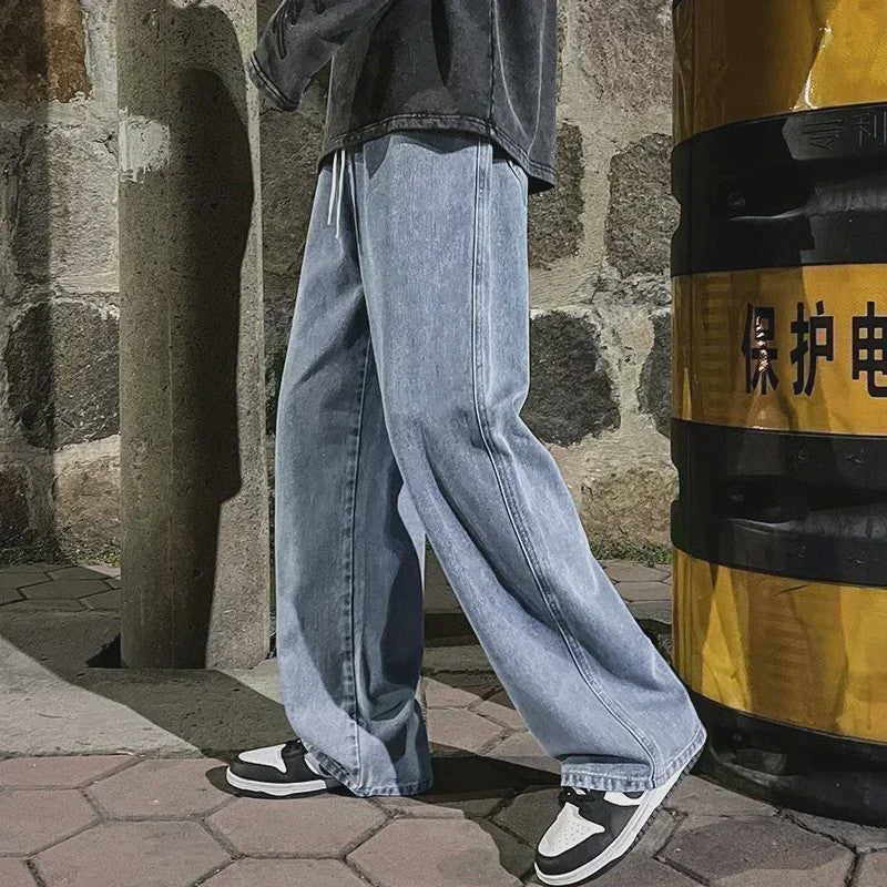 Streetwear Jeans Heren: Loose Fit, Wide Leg, Koreaanse Stijl - Zwart & Lichtblauw