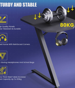 GTPLAYER Gaming Bureau 120x60cm met LED Verlichting, Ingebouwde Socket en USB-poorten