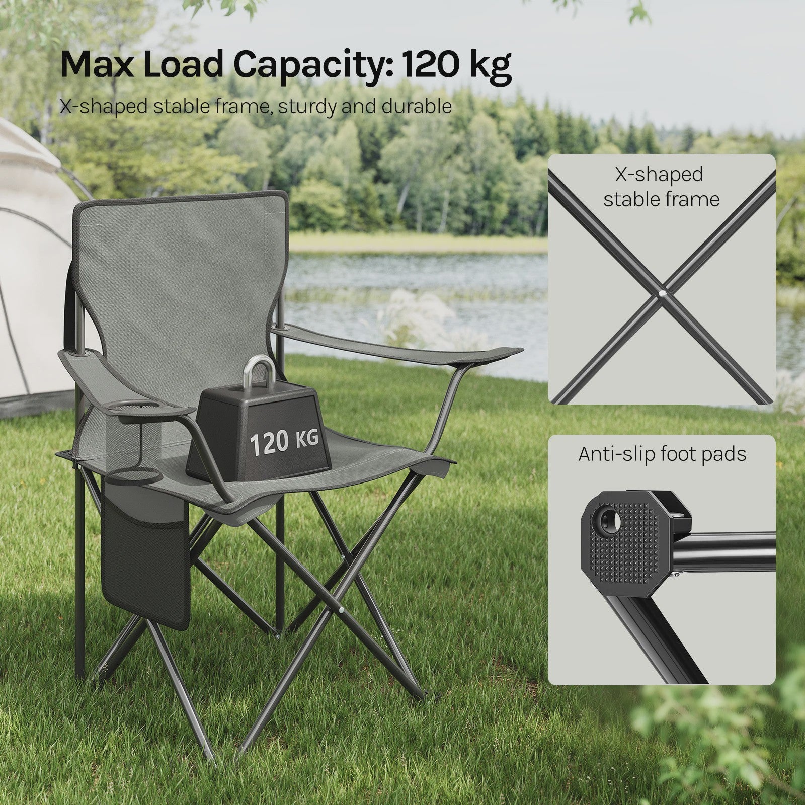 Set van 2 Opvouwbare Campingstoelen met Draagtas en Bekerhouder - Ideaal voor Strand, Camping en Vissen