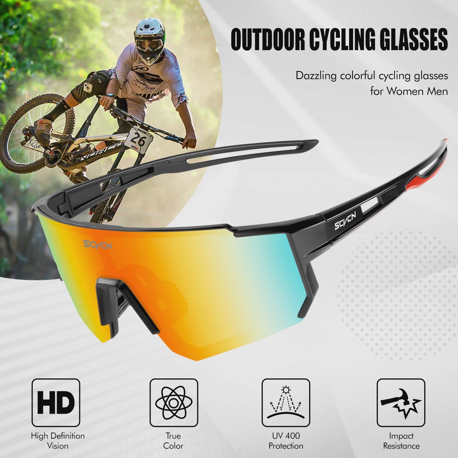 SCVCN Sportfietsbril voor Heren & Dames - UV400 Bescherming, Wielrennen, Mountainbiken & Outdoor