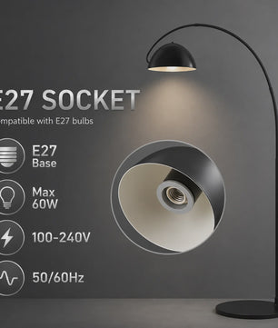 Moderne Zwarte Booglamp met Metalen Koepelkap - Verstelbare Lichtkleur