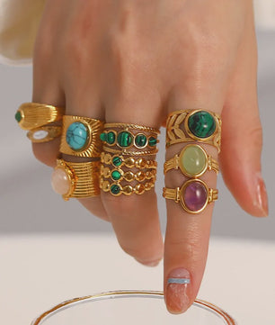 Natuursteen Ringen Dames - Waterdicht Roestvrij Staal Goudkleurig Sieraden