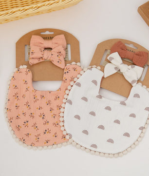 Babyset: 3x Babyluiers met Strik Haarbandjes - Bloemenprint & Pompons