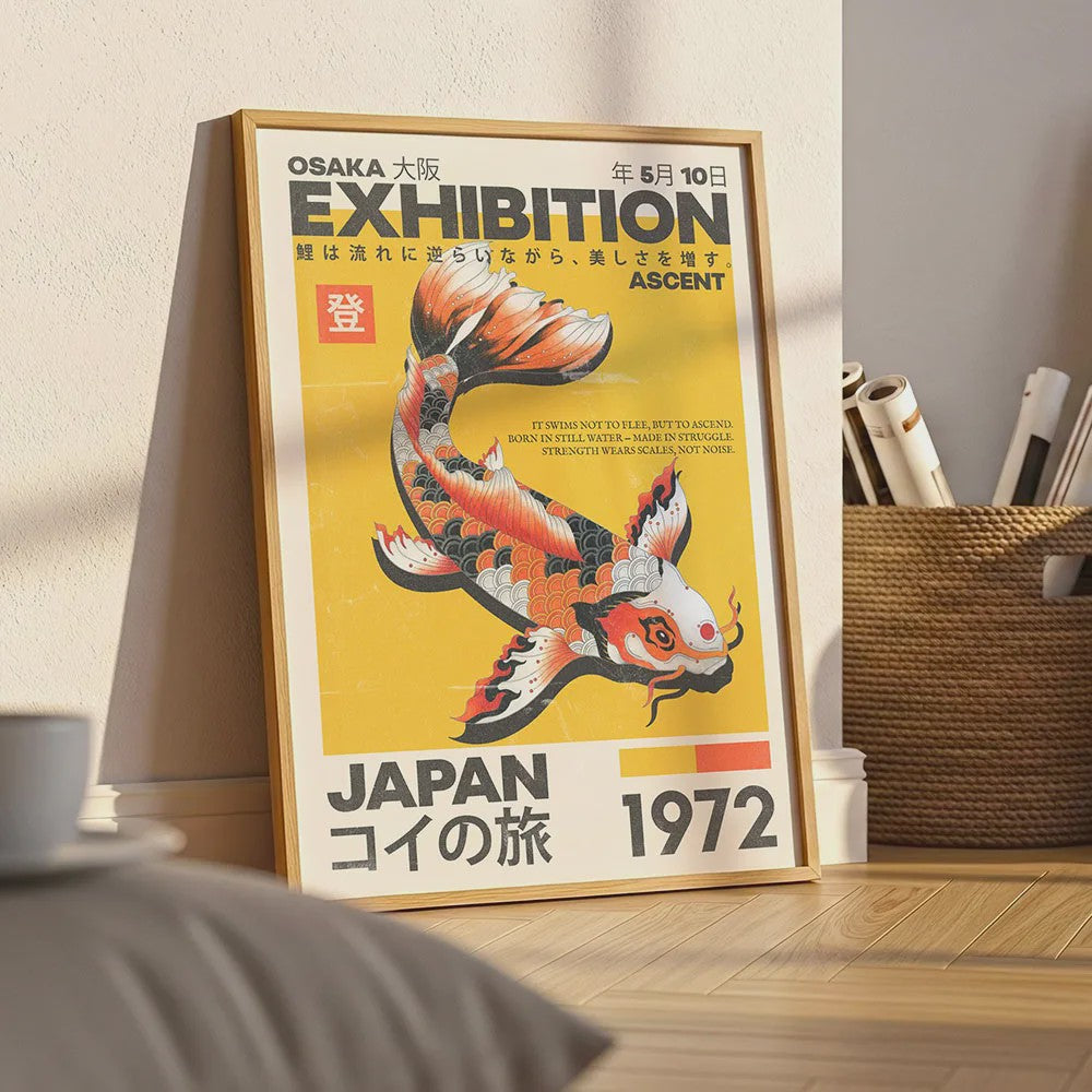 Japanse Koi Vis & Okinawa Vintage Poster - Japandi Wanddecoratie