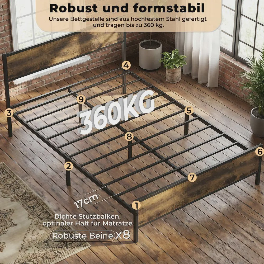 Industrieel Stalen Bedframe 90x200/140x200 cm met 27cm Vrije Ruimte - Vintage Design