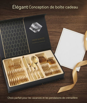 24-delige Goudkleurige RVS Bestekset - Portugees Design, Steakmessen & Dessertlepels