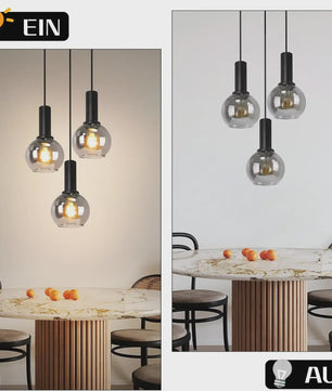 3-Lichts Hanglamp Glas - Vintage Stijl Pendellamp voor Eettafel & Woonkamer - In Hoogte Verstelbaar