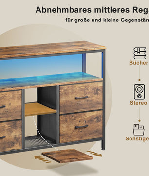 Industrieel TV-meubel 108cm met 4 Stoffen Lades en RGB LED-verlichting
