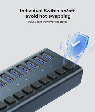 Acasis 16-Poorts USB Hub 10Gbps met Individuele Schakelaars & Snelle Data Transfer